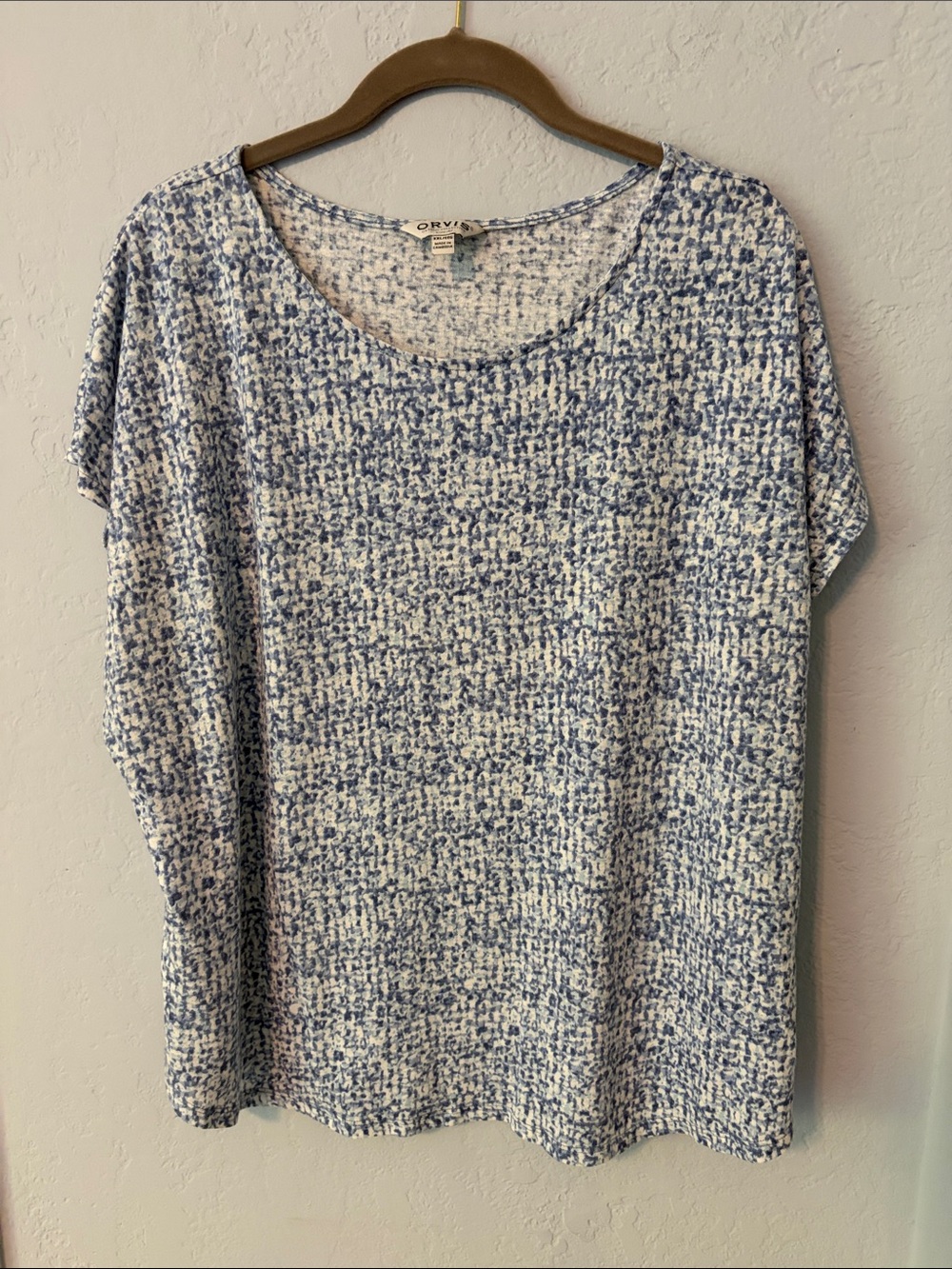 Orvis Blue and White Speckle Short-Sleeve Knit Top